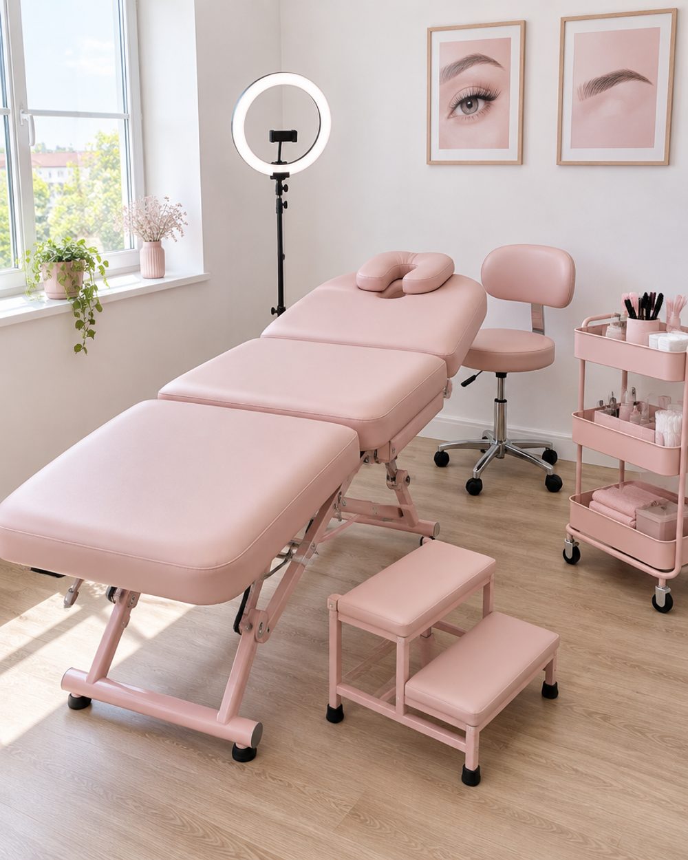Sala de lash montada com o Kit Rosé